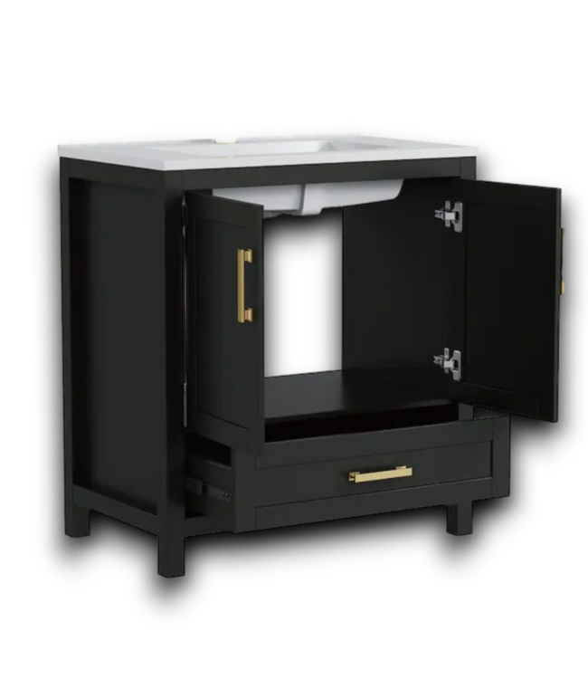 Bud's Warehouse 54851 Eclipse 30" Black Ready To Assemble Bathroom Vanity With Acrylic Top
