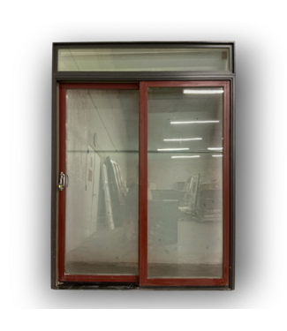 Bud's Warehouse 54991 Brick Red And Black Aluminum Wood Frame Sliding Patio Door With Transom
