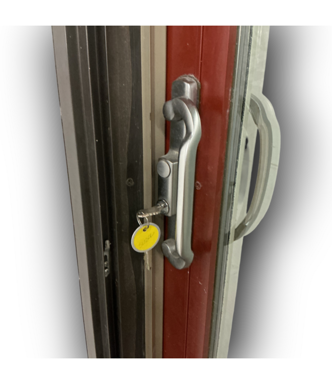 54991 Brick Red And Black Aluminum Wood Frame Sliding Patio Door With Transom