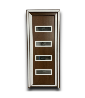 Bud's Warehouse 55104 4 Lite Exterior Steel Door Walnut Right Hand Inswing 32 X 80