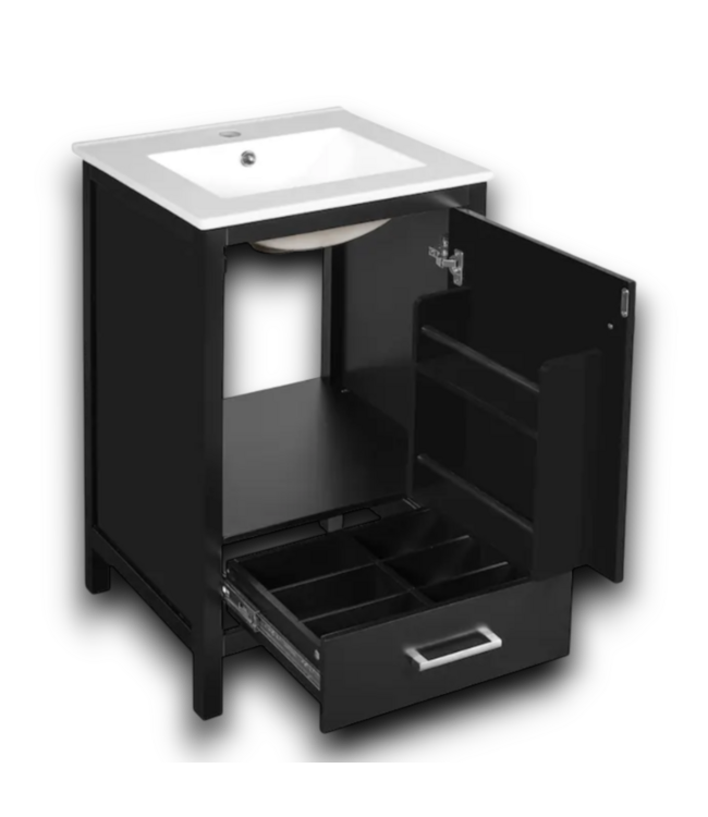 Bud's Warehouse 55111 Ready To Assemble Black Bathroom Vanity With Ceramic Sink 20"