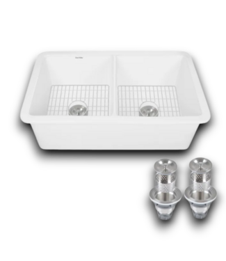 Bud's Warehouse 55139 Undermount Fireclay Double Equal Bowl Kitchen Sink