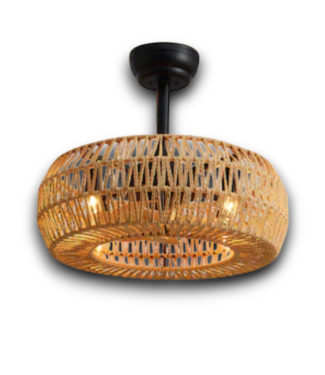 Bud's Warehouse 55173 Rattan Black Caged Fandelier With Light And Remote