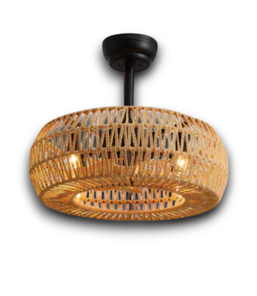 Bud's Warehouse 55173 Rattan Black Caged Fandelier With Light And Remote