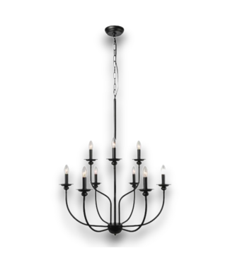 Bud's Warehouse 55267 Pict 30" Modern Farmhouse 9-light Matte Black Metal Iron Chandelier