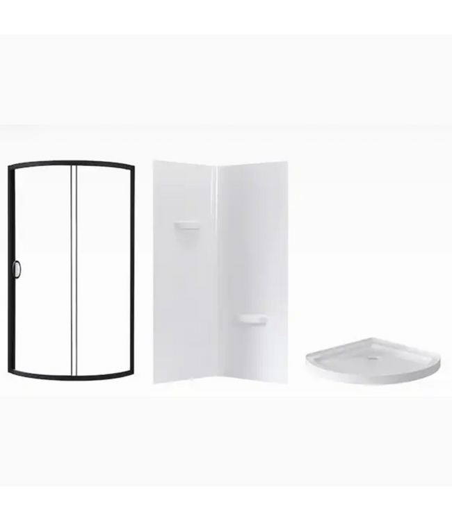Bud's Warehouse 55330 Breeze Black 3 Piece Round Corner Shower Base Wall Door Kit 34"