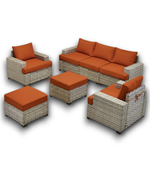 Bud's Warehouse 55357 7 Piece Wicker Patio Set With Orange And Red Cushions