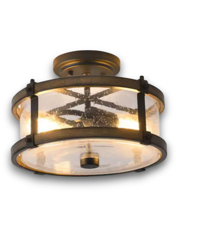 55546 Seeded Glass 2-light Semi-flush Mount Light