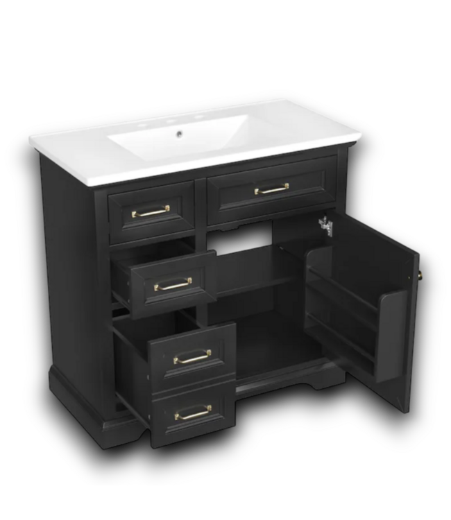 55566 Ready To Assemble Black Freestanding Single Sink Bathroom Vanity 36"