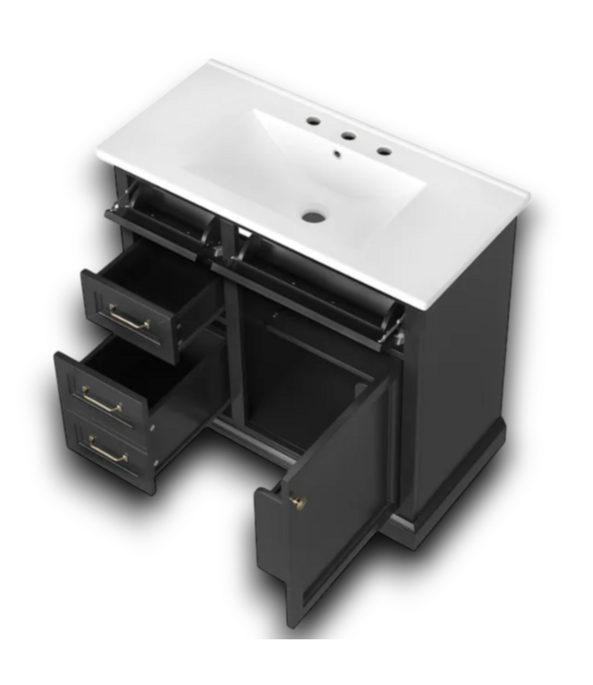 55566 Ready To Assemble Black Freestanding Single Sink Bathroom Vanity 36"