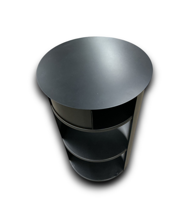 55605 Indoor 3-tier Metal Round Side Table With Sliding Door Matte Black
