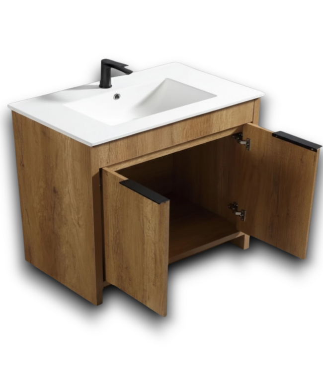 55622 Golden Oak 30" Bathroom Vanity And White Ceramic Top
