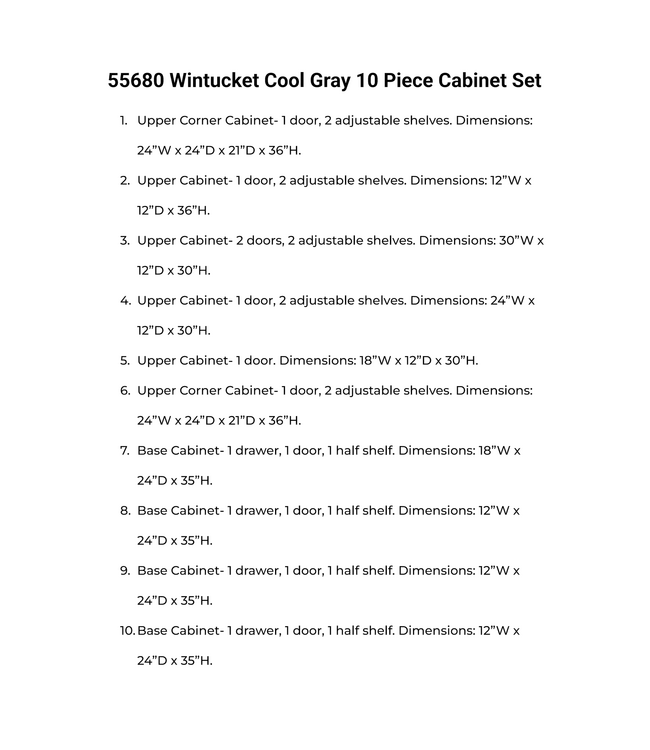 55680 10 Piece Wintucket Cool Gray Cabinet Set