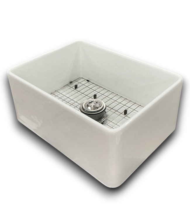 55689 White Glossy Fireclay Apron Kitchen Sink 24"