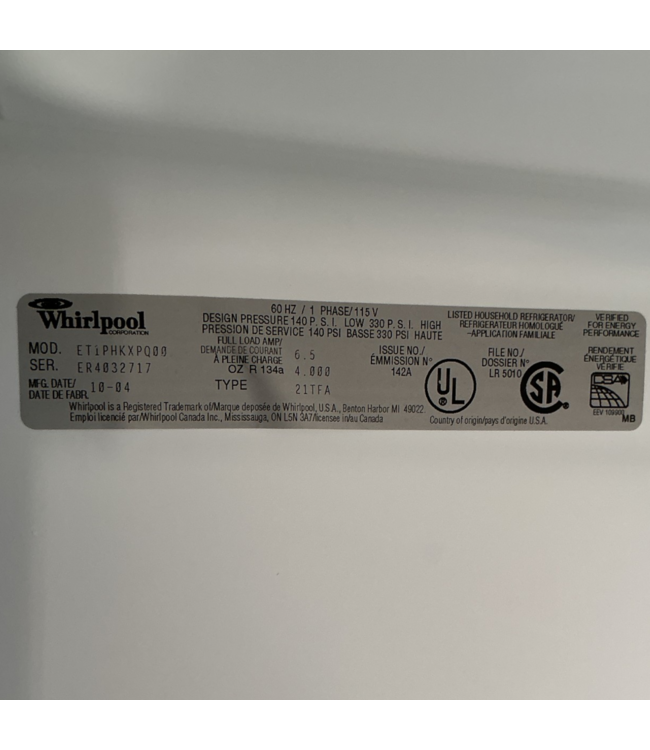 55704 White Top Freezer Refrigerator