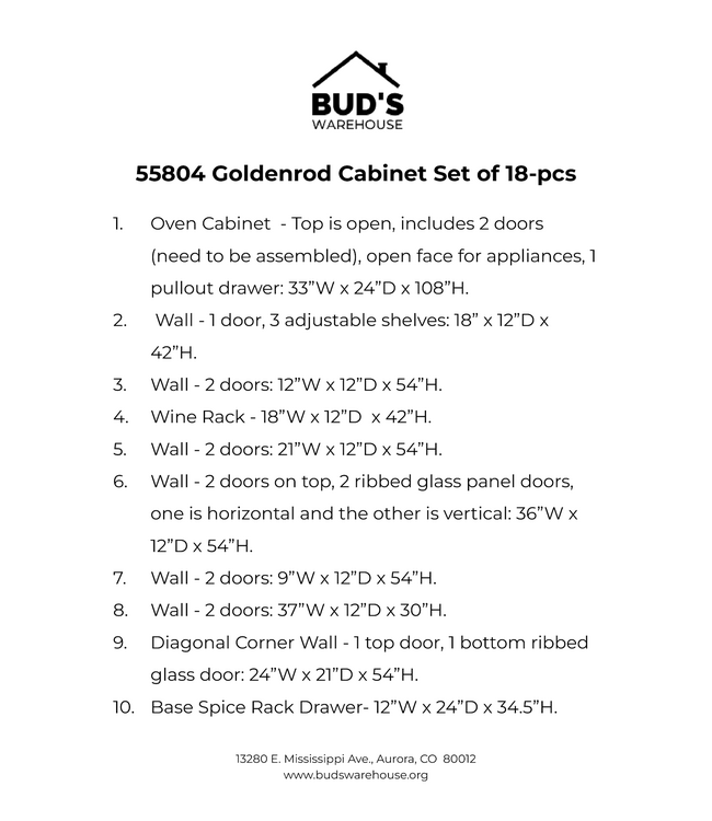 55804 Goldenrod Cabinet Set Of 18-pcs