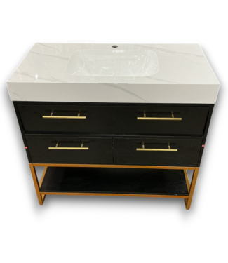 Bud's Warehouse 55818 Black And Gold Bathroom Vanity With Marbled Ceramic Sink 36"