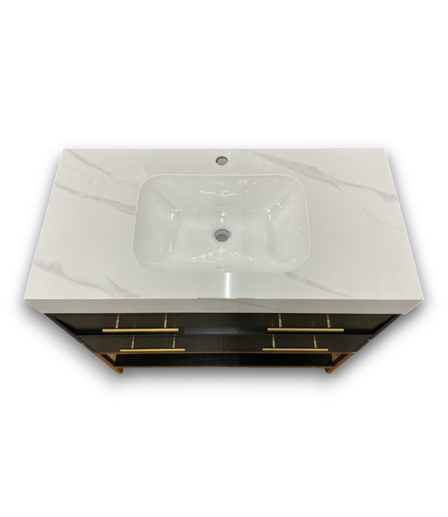 55818 Black And Gold Bathroom Vanity With Marbled Ceramic Sink 36"