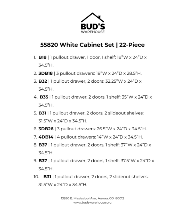 55820 White Cabinet Set Of 22-pcs