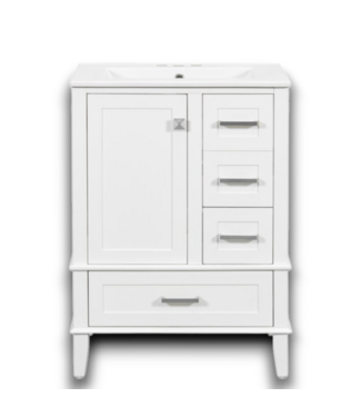 Bud's Warehouse 55848 Ready To Assemble White Bathroom Vanity With Ceramic Top 24.8"w