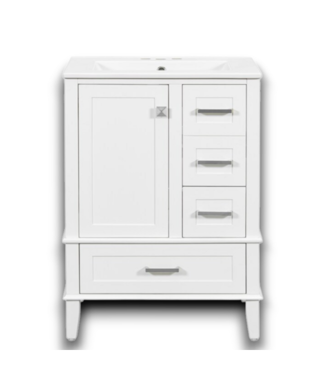 55848 Ready To Assemble White Bathroom Vanity With Ceramic Top 24.8"w