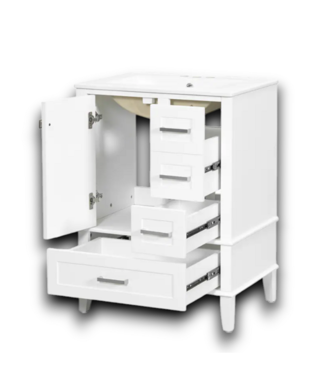 55848 Ready To Assemble White Bathroom Vanity With Ceramic Top 24.8"w