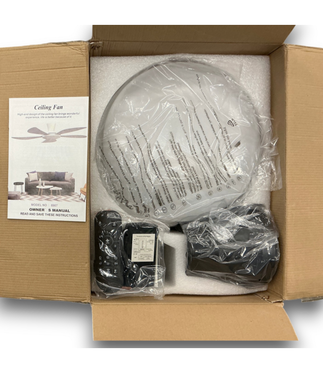 55874 Black Flush Mount Ceiling Fan With Light And Remote 48"
