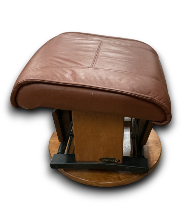 55963 Rust Brown Leather Glider Chair & Ottoman