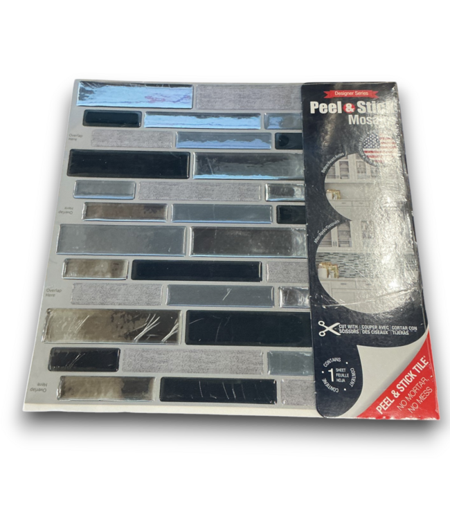 56072 10” X 10” Silver Sky Stacked Wall Peel N Stick