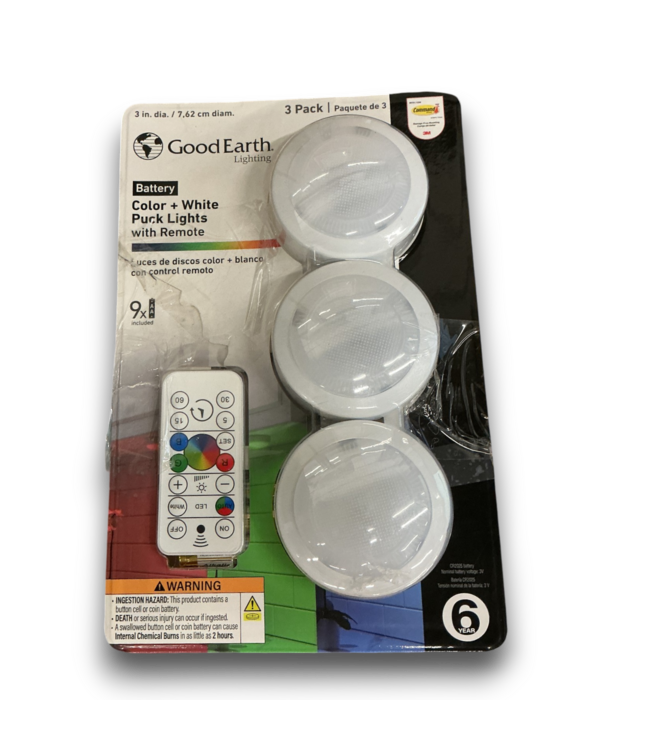 56186 3 Pk White Led Puck Lights With Remote