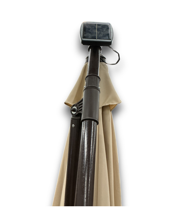 56213 Beige And Brown Solar Lighted Cantilever Patio Umbrella And Base