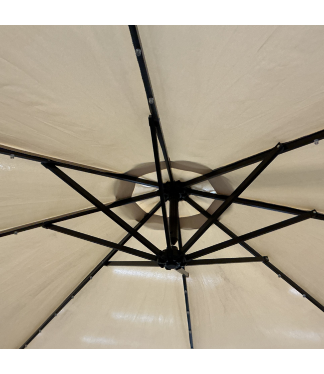 56213 Beige And Brown Solar Lighted Cantilever Patio Umbrella And Base
