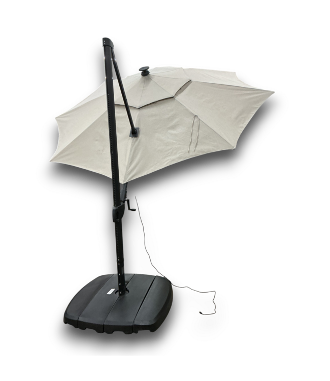 56251 Aluminum Beige Slide-tilt Cantilever Patio Umbrella With Lights And Base