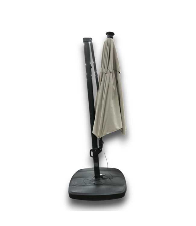 56251 Aluminum Beige Slide-tilt Cantilever Patio Umbrella With Lights And Base