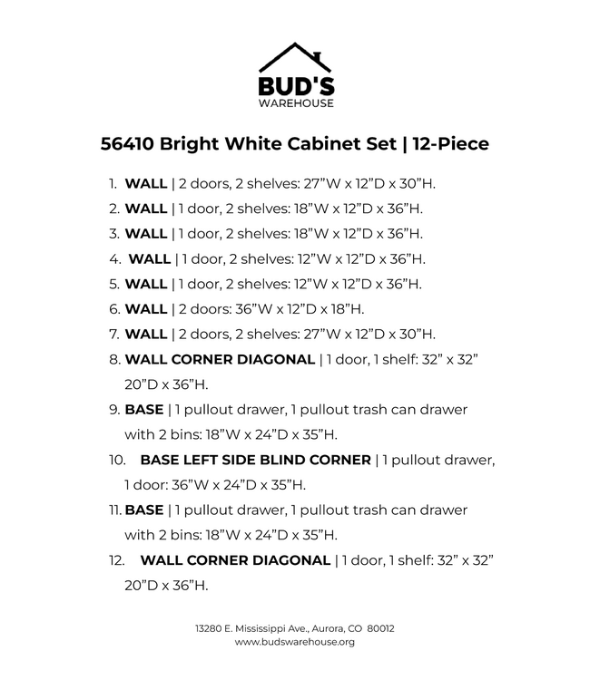 56410 Bright White Cabinet Set Of 12-pcs