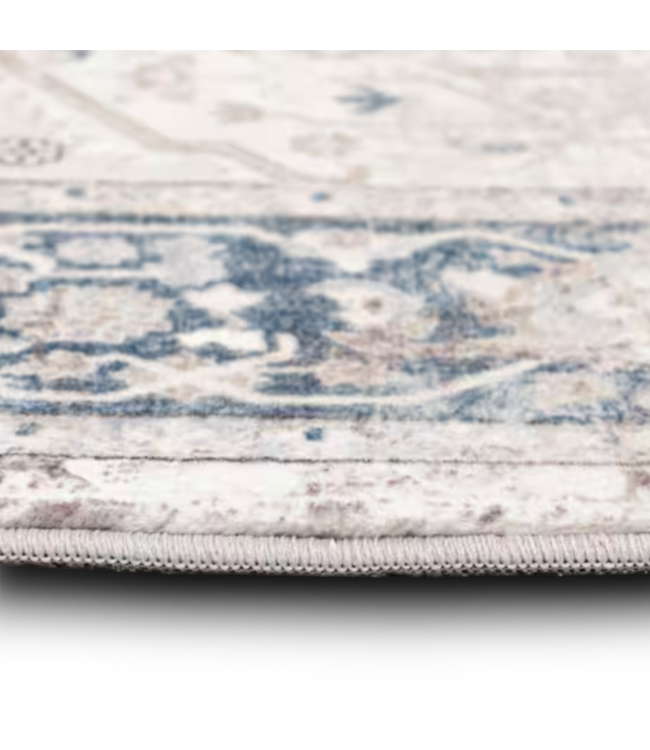 56459 Silky Cream & Blue Medallion Area Rug 5' X 7'