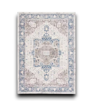 Bud's Warehouse 56459 Silky Cream & Blue Medallion Area Rug 5' X 7'