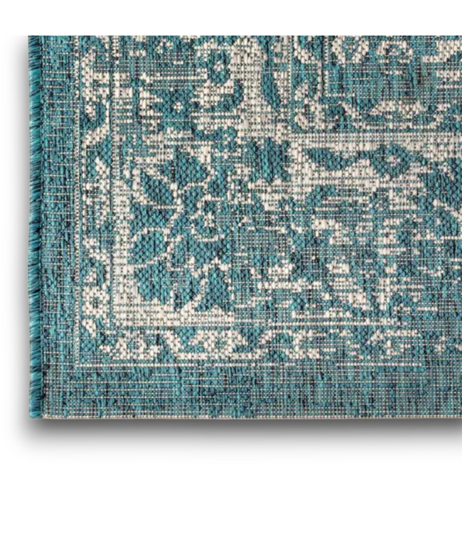 56487 Santa Monica Tela Floral Teal/gray Indoor/outdoor Area Rug