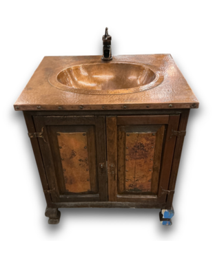 Bud's Warehouse 56514 Rustic Wooden Bathroom Vanity With Hammered Copper Top
