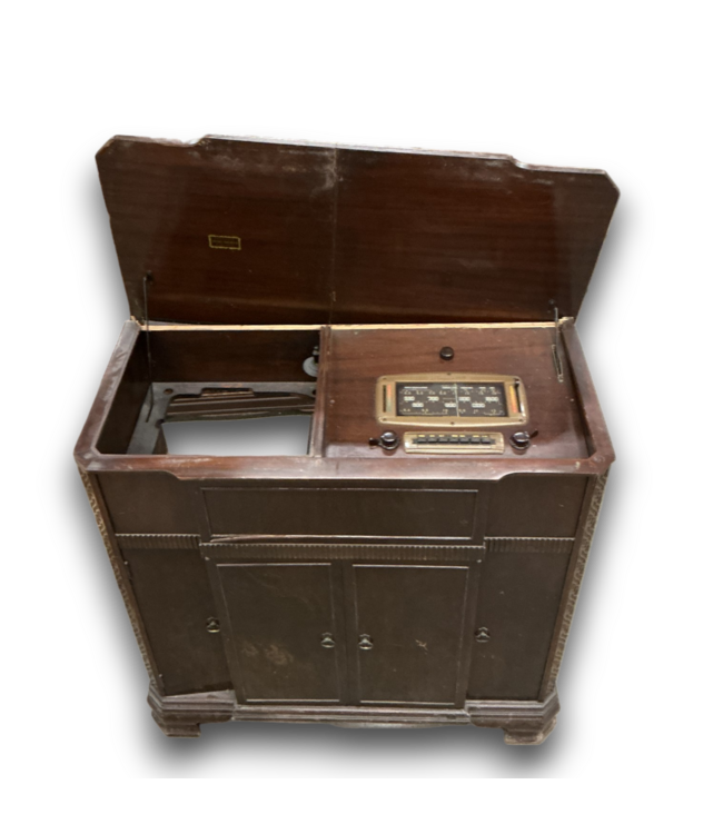 56516 Vintage Wooden Console Radio Cabinet