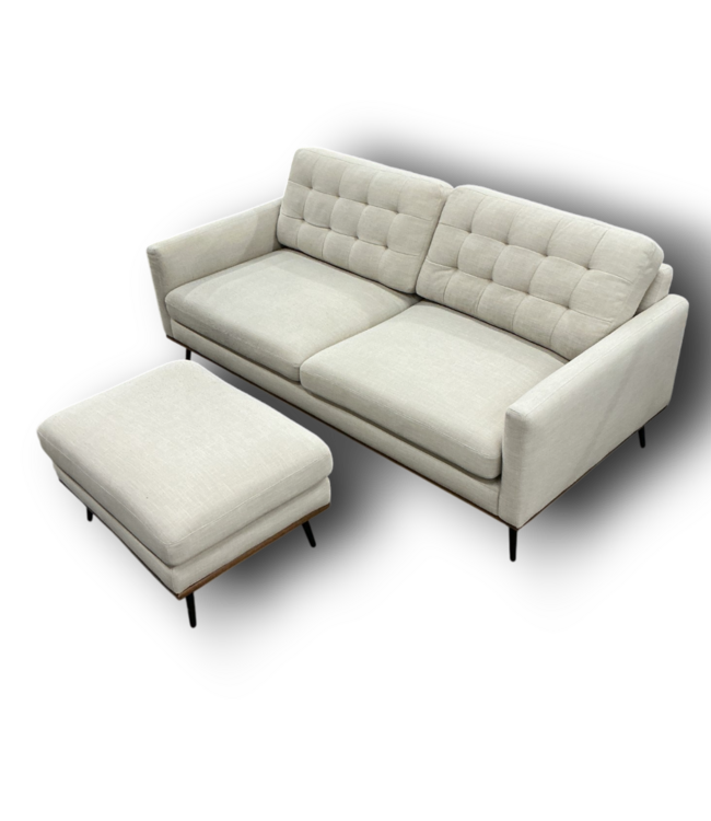 56669 Cream Upholstered Sofa & Ottoman