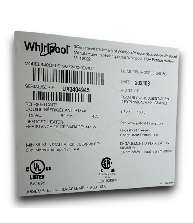 56686 White Fast Freeze Upright Freezer