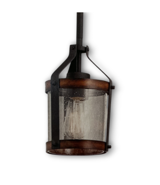 Bud's Warehouse 56845 Distressed Black And Wood Glass Pendant Light