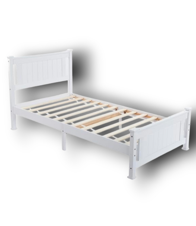 56988 White Twin Bed Frame Solid Wood Platform With Headboard