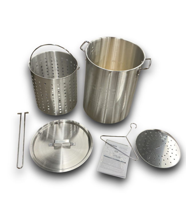 57019 30 Qt Stainless Steel Stock Pot W/strainer Basket Lid Hook And Steamer