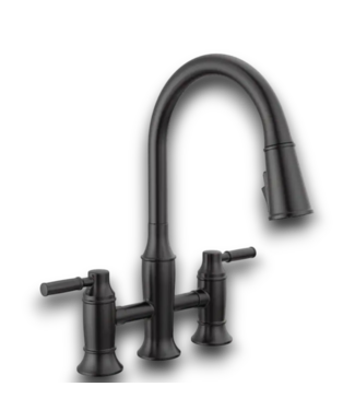 Bud's Warehouse 57033 Renaldi Matte Black Bridge Kitchen Faucet With Sprayer