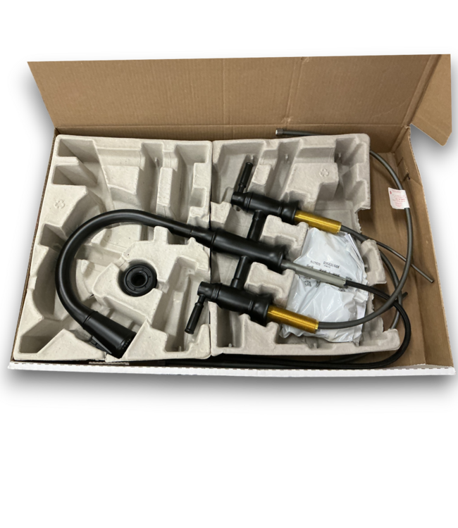 57033 Renaldi Matte Black Bridge Kitchen Faucet With Sprayer