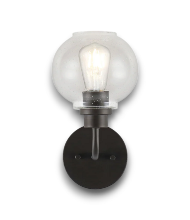 57075 6.5” 1 Light Iron And Seeded Glass Light