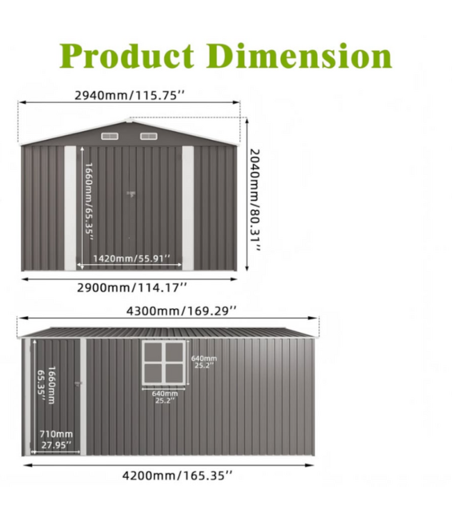 57121 Gray Outdoor Metal Storage Shed 10' X 14'