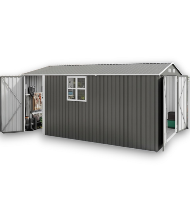 57121 Gray Outdoor Metal Storage Shed 10' X 14'